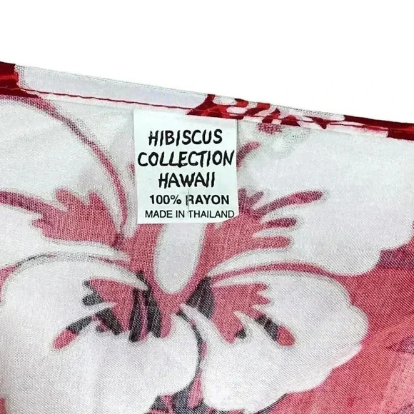 Vintage HIBISCUS COLLECTION HAWAII Wrap Scarf Sarong Red Floral Fringe Beach - Picture 7 of 7